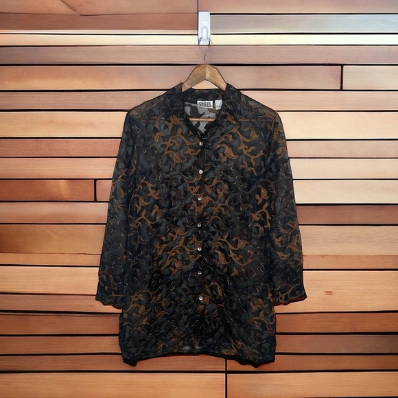 Chicos Design Silk Blend Women’s Long Sleeve Button Front Sheer Shirt Blouse - Picture 1 of 10